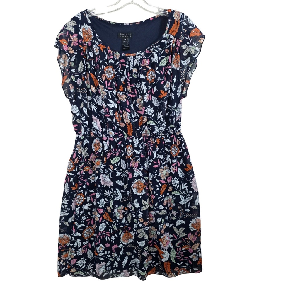 Enfocus Women Floral Chiffon Flutter Sleeve Elastic Waist Dress 14W Boho, Summer